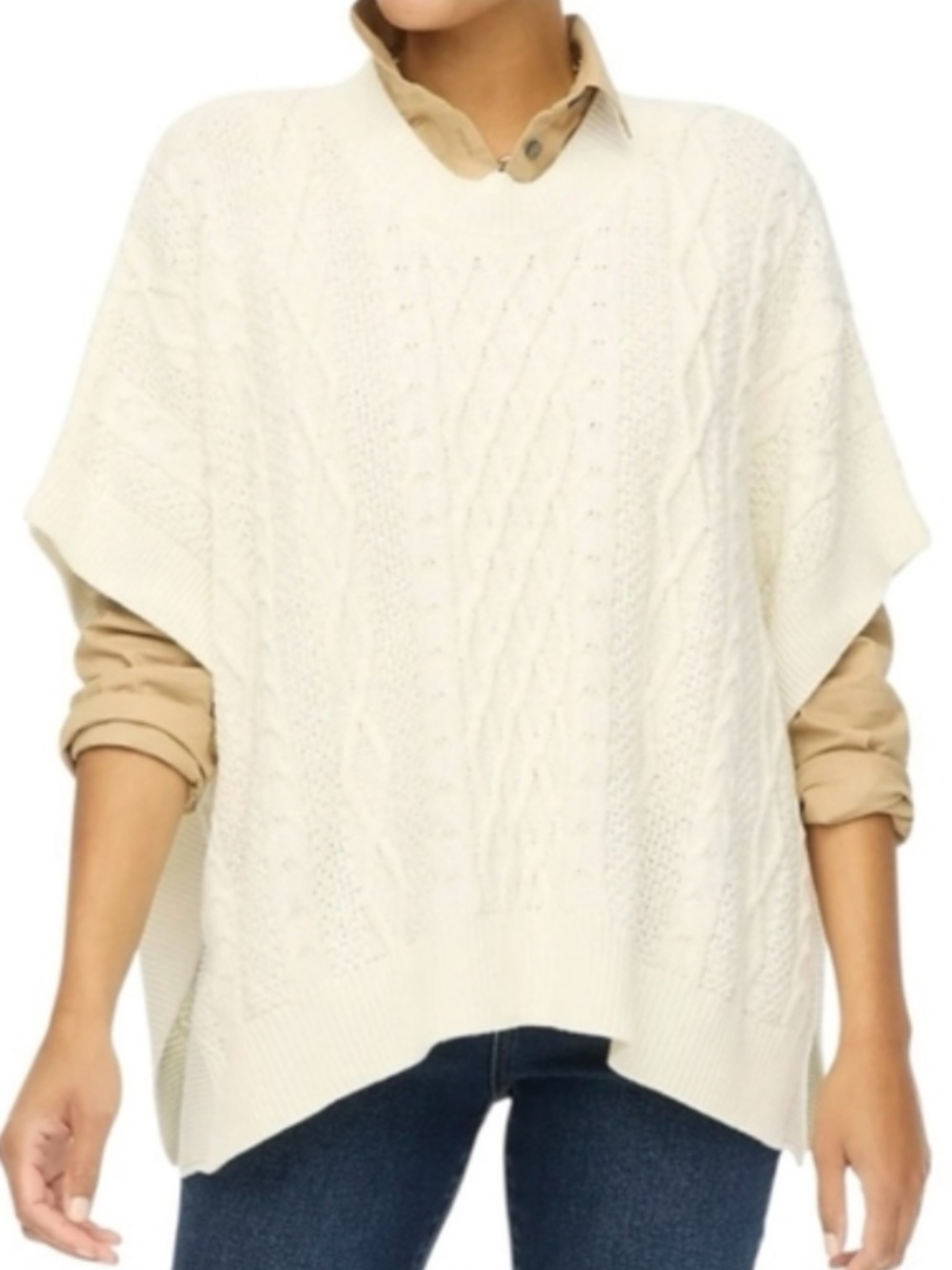 J. Crew‎ Cream Cable Knit Poncho Sweater